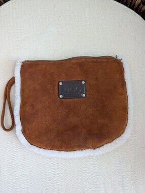 UGG Chestnut Brown Suede Wristlet with White Shearling Trim